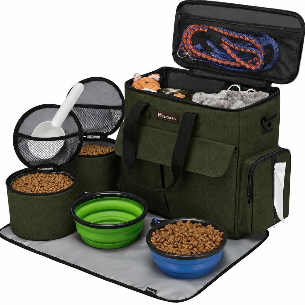 Modoker Dog Travel Bag Airline Approved Pet Organizer w Bowls & Containers